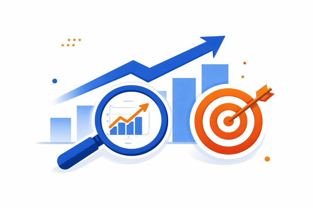 SEO paslaugų iliustracija – paieškos optimizavimo augimas ir sėkmė